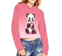 POLERO Strawberry Panda Hoodies for Girls 9-10 Years Cute Crop Top Long Sleeve Sweatshirt Cropped Shirts