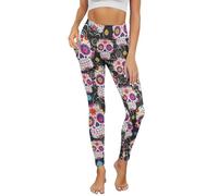 POLERO Sugar Skull Leggings for Women Workout Leggings with Pockets High Waist Butt Lift Yoga Pants for Gym Size L