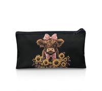 POLERO Sunflower Highland Cow Pencil Cases Girls Cute Pencil Pouch Slim Zipper Stationery Supplies for School