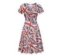 POLERO Union Jack British Flag Dress for Women Vintage Short Sleeve Summer Dress Fit and Flare Midi Casual Dress Size 3XL