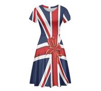 POLERO Union Jack British Flag Dresses for Women Short Sleeve Casual Dress Crew Neck Midi Dress for Party Size XL