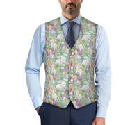 POLERO Vintage Easter Suit Vest for Men Easter Eggs Bunny Print Dress Vests Lightweight V Neck Formal Waistcoat Vest for Parties Size L