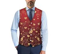 POLERO Vintage Love Heart Suit Vest for Men Valentines Vest Button Up Vest V Neck Formal Dress Vests Wedding Party Waistcoat Vests Size M