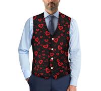 POLERO Vintage Love Heart Vests Men Valentines Suit Vest Casual Wedding Party Formal Vest Business Slim Fit Waistcoat Vests Size M