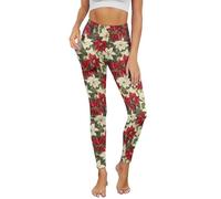 POLERO Vintage Poinsettia Leggings for Women Christmas Yoga Pants with Pockets Stretch Tummy Control Holiday Leggings for Party Size 2XL