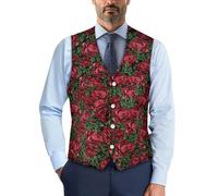POLERO Vintage Rose Suit Vest for Men Casual Lightweight V Neck Formal Suit Vests Dress Waistcoat Vest for Wedding Party Office Size L