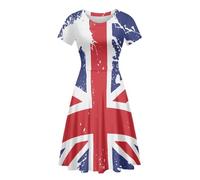POLERO Vintage Women Dress Union Jack British Flag Summer Dress Short Sleeve Casual Midi Sundress for Party Size L