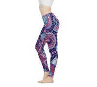 POLERO Women's Boho Patterned High Waist Trousers for Yoga Summer Beach Mandala Tights Exercise Leggings, Medium