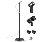 POLESTO Microphone Stand, Universal Detachable Mic Floor Stand with Compact Weighted Base, Height Adjustable From 22’’ to 67’’, 2 Universal Mic Clips for Blue Yeti/Shure SM7B/Samson Q2U and More