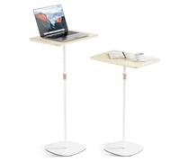 POLESTO Portable Laptop Floor Stand, Bedside/Sofa Table with Height Adjustable 18''~48'', Sleek Wooden Lectern Standing Desk Mobile Podium for Home, Office, School, White