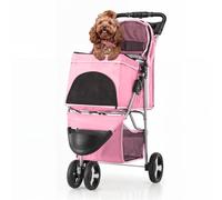 Polias Dog Stroller, 3 Wheels Pet Stroller for Cats and Dogs with Storage Basket & Cup Holder, Cat Stroller and Pet Stroller for Medium Dogs & Small Dogs, Pink