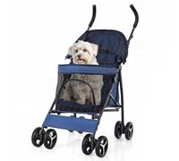 Polias Dog Stroller, 4 Wheels Pet Stroller for Cats and Dogs with Storage Bag & Visible Mesh, Easy-Fold Umbrella Shaped Cat Stroller and Pet Stroller for Medium Dogs & Small Dogs, Navy Blue