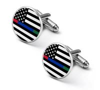 Police And Firefighter U.S.A. Flag Mens Classic Cufflinks Custom Shirt Cuff Links Jewelry Accessories for Business Wedding 0.7" 0.8"