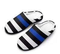 Police And Firefighter U.S.A. Flag Men's Cotton Slippers | Cozy Slip on Slippers Memory Foam Warm House Shoes for Indoor Outdoor