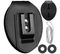 Police Badge Holder Belt Clip, Universal Cowhide Leather Sheriff Security Badge Holders with Metal Back Clip and Bead Chain for Law Enforcement
