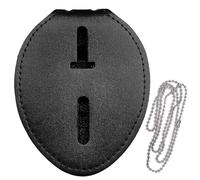 Police Badge Holder,Cowhide Universal Badge Holders Belt Clip,Metal Clip and Chain Included for Law Enforcement Officer Gifts (Black)