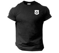 Police Badge T Shirt Pocket Gym Clothing Bodybuilding Training Workout Exercise Boxing MMA Tee Top (UK, Alpha, M, Regular, Regular, Black)
