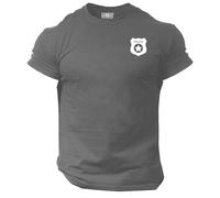 Police Badge T Shirt Pocket Gym Clothing Bodybuilding Training Workout Exercise Boxing MMA Tee Top (UK, Alpha, L, Regular, Regular, Charcoal)