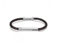 Police Barrell Black & Brown Braided Leather Bracelet 19cm