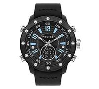 Police Batur Men's Analog Digital Quartz Black Silicone Strap Watch with Blue and Black Dial