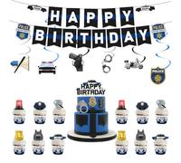 Police Birthday Party Decorations, Police Theme Happy Birthday Banner Hanging Swirls Cake Cupcake Toppers for Cop Sheriff Police Cars Party Decoration Set Women Men Policeman Party Supplies