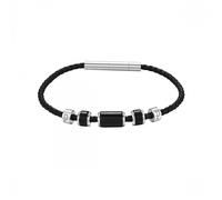Police Bullion with Onyx Beads Black Leather Bracelet 18cm