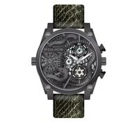 Police Bushmaster Snake Design Watch | Men's Quartz Multidial with Leather Strap, Green, Strip