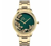 Police Camii Women's Quartz Watch with Navy Blue Dial Analogue Display and Silver Bracelet, Green/Gold, Bracelet