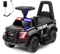 Police Car Ride On, 6V Battery Powered Electric Kids Ride On Car with Megaphone, Lights, Siren, Under Seat Storage, Toddler Push Car, Ride On Toys for Toddlers 1-3 Boys Girls (Black)