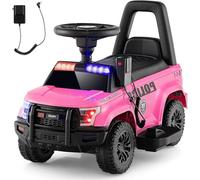 Police Car Ride On, 6V Toddler Battery Powered Electric Toy with Siren, Steering Wheel, Megaphone, Horn, Headlights, Under Seat Storage, Kids Racer Walking Gift for Boys Girls 1-3 (Pink)