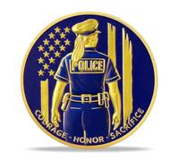 Police Challenge Coin Law Enforcement Service and Integrity Medallion Thank You for Your Dedication Token Appreciation Gifts for Police Officers Veterans and Families（Female Police）