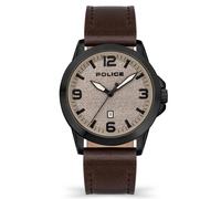 Police Gents Cliff Beige Sandblasted Dial Brown Leather Strap Watch