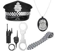 Police Costume Accessories Set Police Hat and Handcuffs Badge Tie Walkie-talkies Police Fancy Dress Swat Costume Women Men Kids