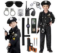 Police Costume Children, Fancy Dress Costumes Children's Police Uniform Set, Police Accessories Police Belt Police Hat Handcuffs Walkie Talkie for Carnival Halloween Costume Police Children