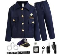 Police Costume for Kids 5-7 Kids Police Officer Costume Uniform with Realistic Accessories Role Play Dress up Set for Boys Birthday Gifts Halloween Costumes for S