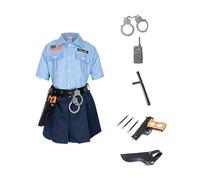 Police Costume Kids 4-12 Years Set with Uniform Top, Pants, Toy Accessories(Handcuffs, Walkie-Talkie, Baton, Toy Gun with Holster) World Book Day Dress Up Role Play Fancy Dress for Halloween Carnival
