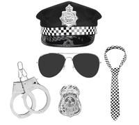 Police Costume Kids, Police Costume, 5 PCS Police Accessories Swat Hat Sunglasses Handcuffs Badge Tie, for TeensHalloween Party Dress Up Police Outfit Men Or Women
