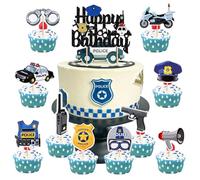 Police Cupcake Toppers Big Cake Toppers - Policeman Officers Theme Happy Birthday Cake Decorations Cupcake Picks for Cop Sheriff Emblem Party Decoration Set Boys Girls Policeman Birthday Party Favors