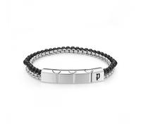 Police Double Impact Black Bead & Chain Bracelet 19cm