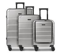 Police Dublin 4 wheels Suitcase set 3-piece Expandable silver colored