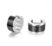 Police Edge Black & Stainless Steel Huggie Earrings 1.3 x 0.7cm