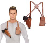 Police Fancy Dress Gun with Holster & Pouch Cop Gun & Shoulder Holster Brown fg