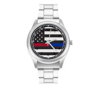 Police & FIRE U.S. Flag Quartz Watch Alloy Watch Dress Decorative for Business Men Women with Design Pattern Print