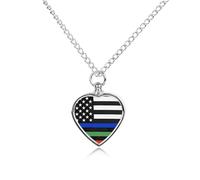 Police Firefighters Hero U.S. Flag Custom Cremation Jewelry Urn Necklace for Dog Pet Ashes Heart Memorial Pendant