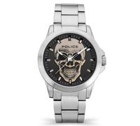POLICE Flick Mens Watch with Skull Design Black Dial and Stainless Steel Bracelet, 47mm Stainless Steel Case in Branded Watch Box PEWJG2194803-2 Year Warranty