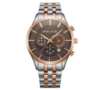Police Gents Cage Brown Dial Chronograph Two Tone Stainless Steel Watch
