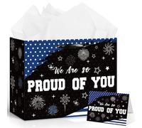Police Gift Bag for Men Women We Are So Proud of You Gift Bag with Wrapping Paper Card Black White and Blue American Flag Congrats Officer Police Theme Decor for Birthday Grad Retirement Party(Black