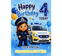 Police Girls 4th Birthday Card for Granddaughter