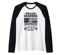 Police Grandma Thin Blue Line American Flag Funny Grandmas Raglan Baseball Tee