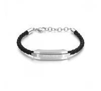Police Gripcord Stainless Steel & Black Twisted Leather Bracelet 18.5cm